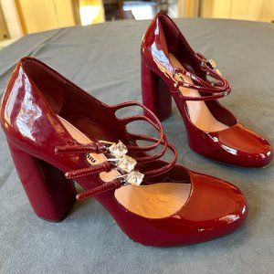 Miu miu cyrstal embellishment maryjane pump Size 40/US 10  Deep Red
